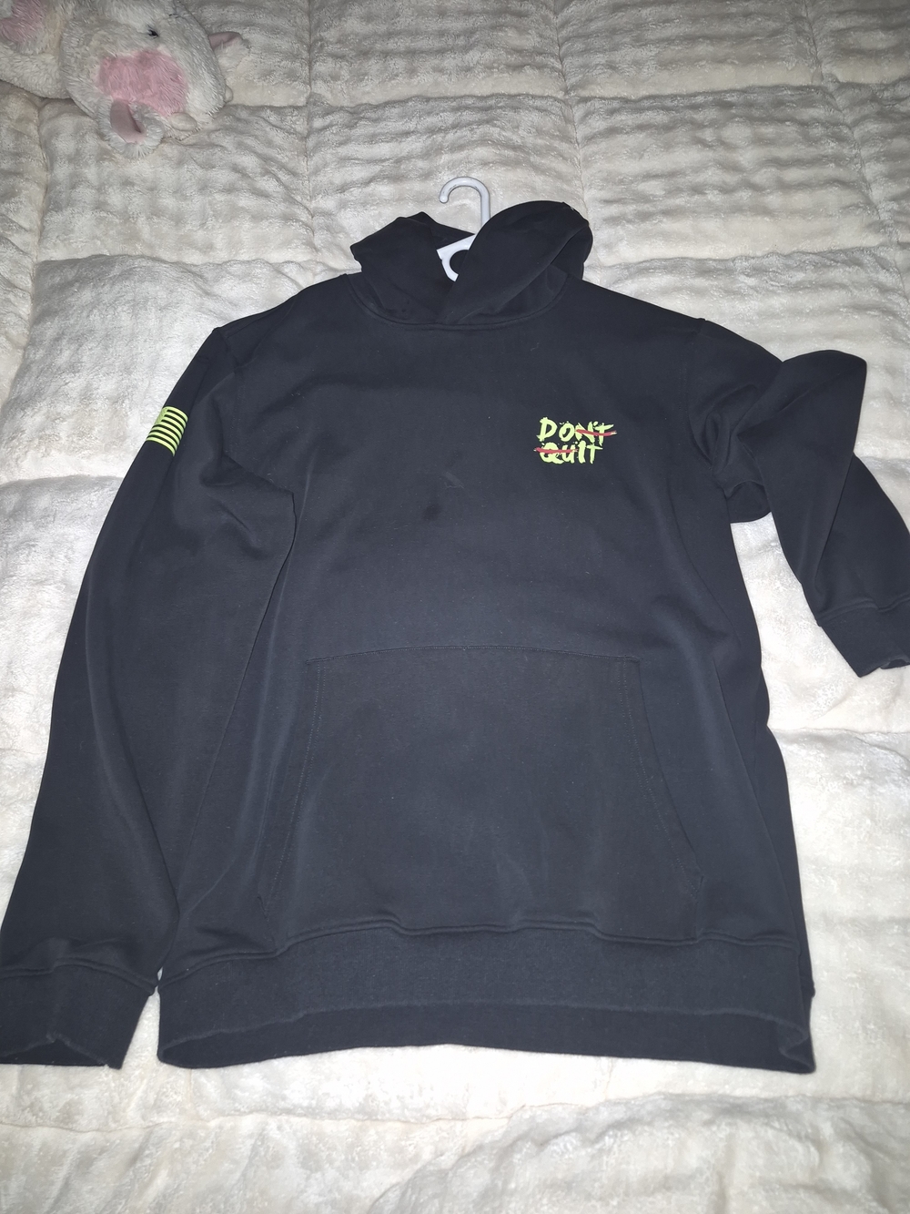 Men's Black Hoodie with Neon 'Don't Quit' Chest Logo
